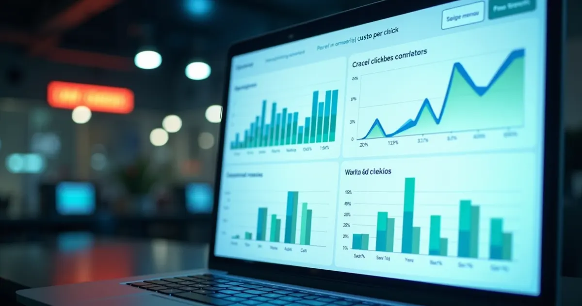 Dashboard com gráficos de desempenho de anúncios pagos