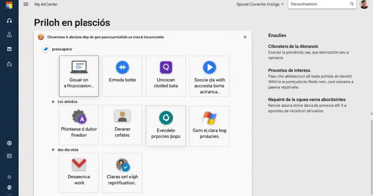 Tela de configurações de interesses de anúncio